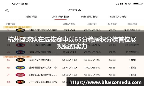 杭州篮球队在选拔赛中以65分稳居积分榜首位展现强劲实力